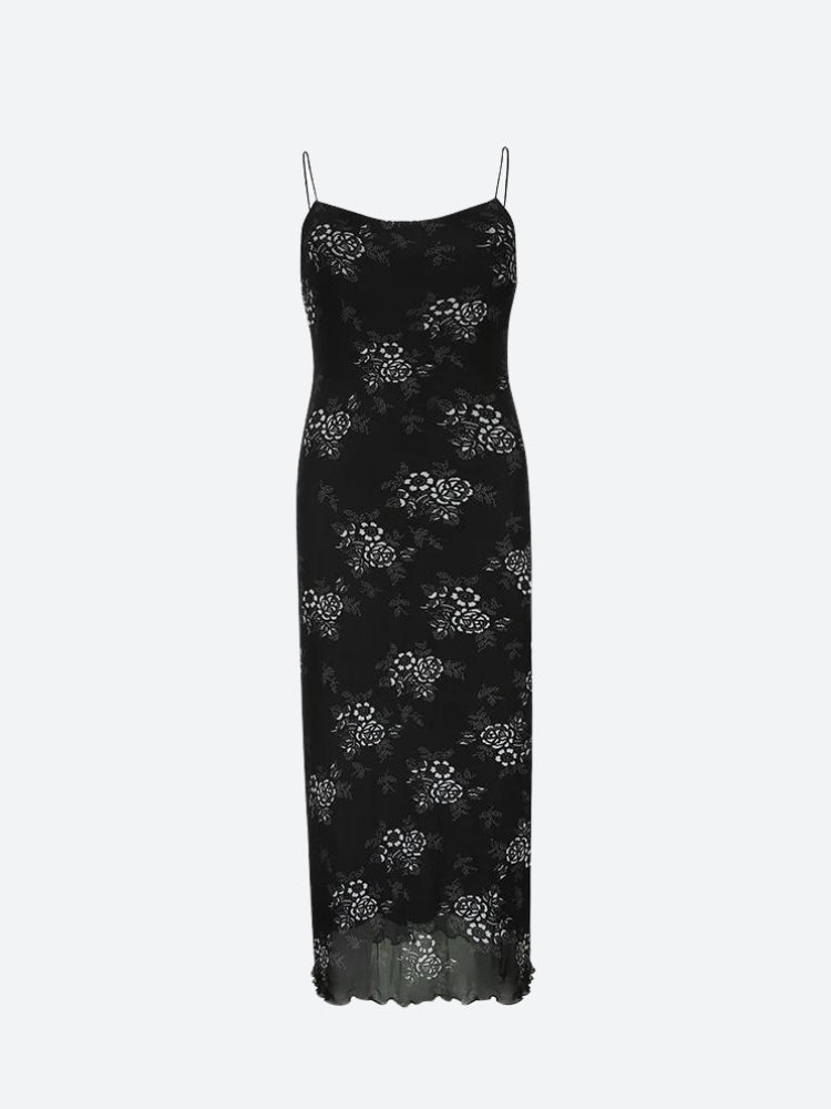 Grunge Floral Mesh Midi Dress