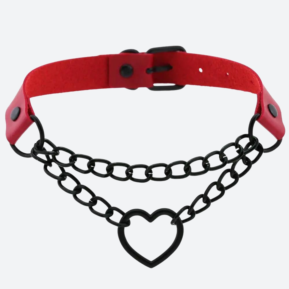 Grunge Heart Belted Choker Necklace