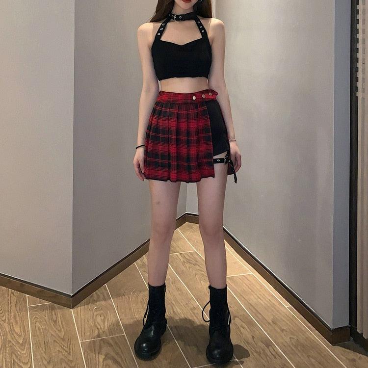 Grunge Plaid Mini Skort