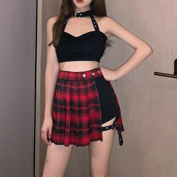 Grunge Plaid Mini Skort