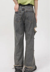 Grunge Ripped Straight Leg Jeans