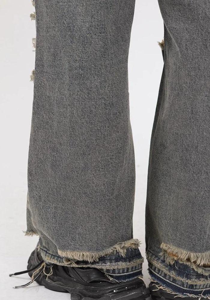 Grunge Ripped Straight Leg Jeans