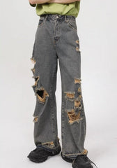 Grunge Ripped Straight Leg Jeans