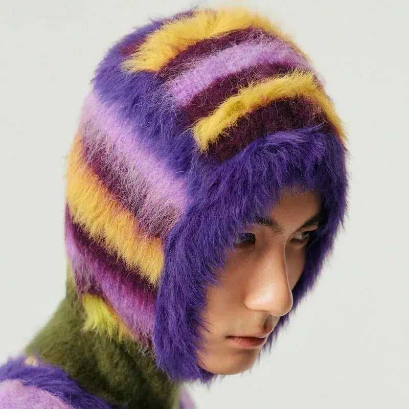 Indie Striped Fluffy Balaclava