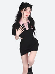 Kawaii Cherry Cut Out Mini Polo Dress