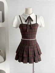 Kawaii Plaid Two Piece Set