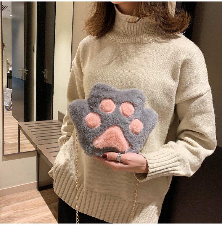 Kawaii Plush Paw Crossbody Bag