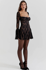 Lace Wired Cups Plunge Neck Mini Dress