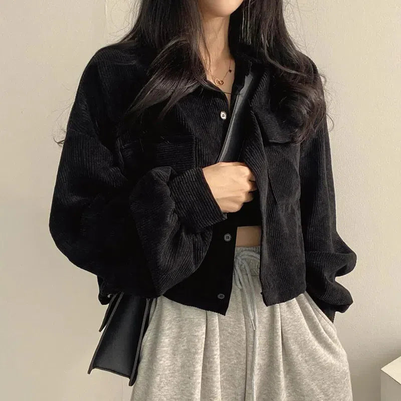 Light Academia Cropped Corduroy Jacket