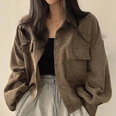 Light Academia Cropped Corduroy Jacket