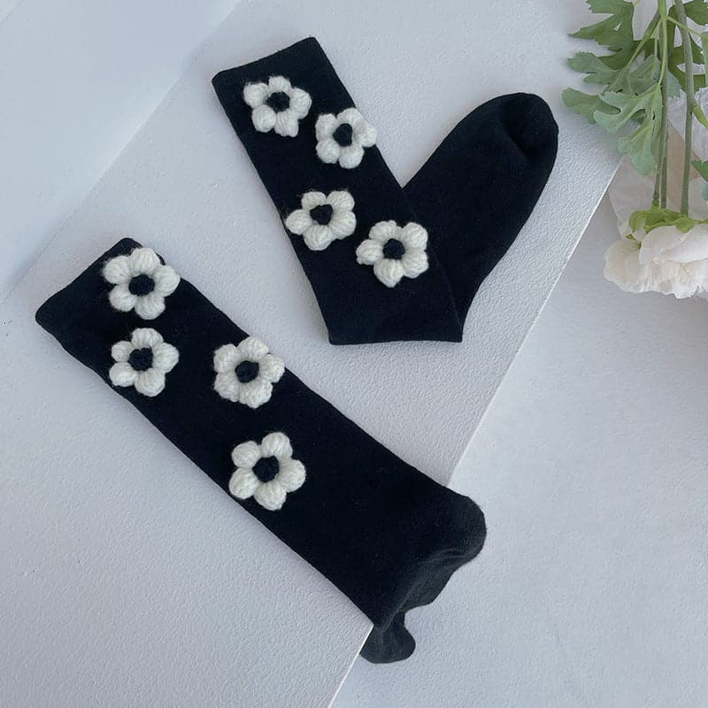 Flower applique long socks