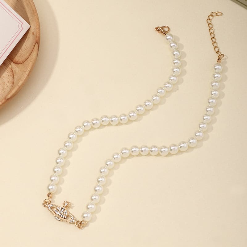 Faux pearl beaded choker necklace