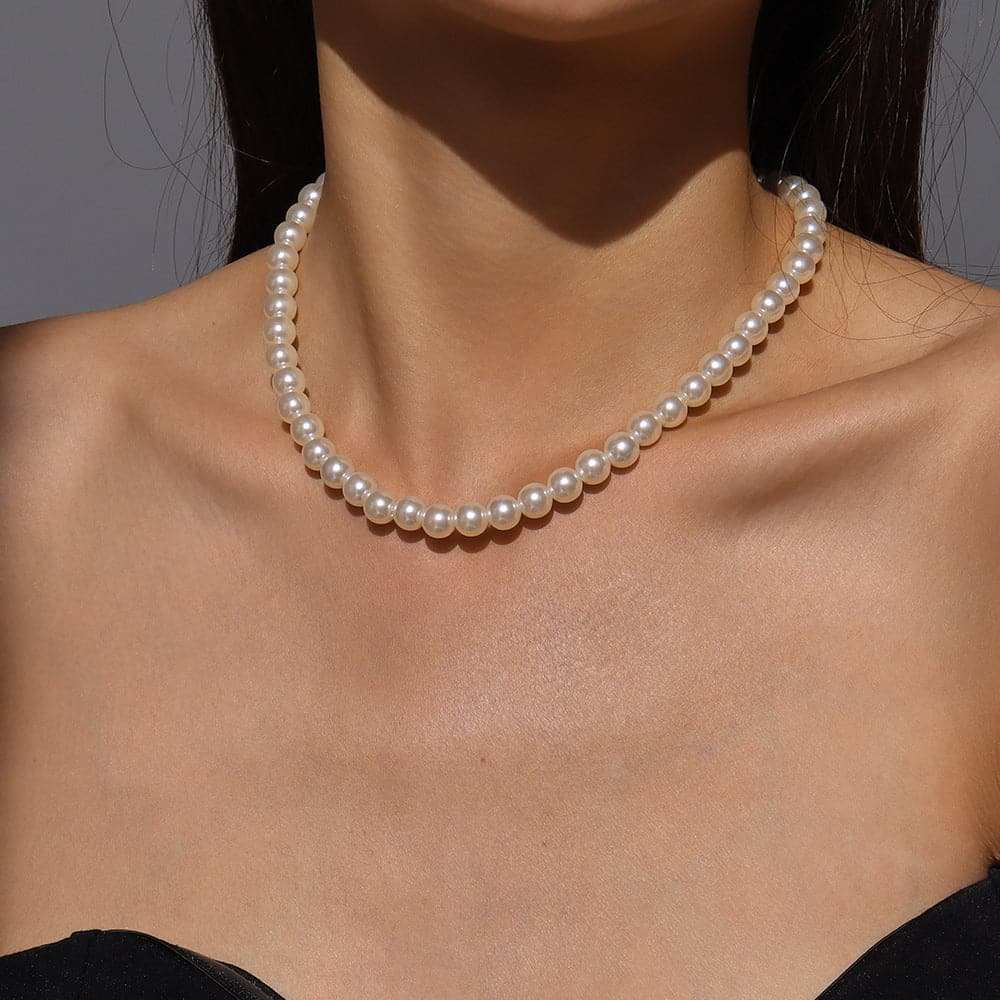 Faux pearl beaded choker necklace