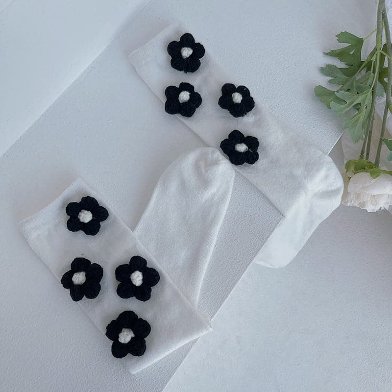 Flower applique long socks