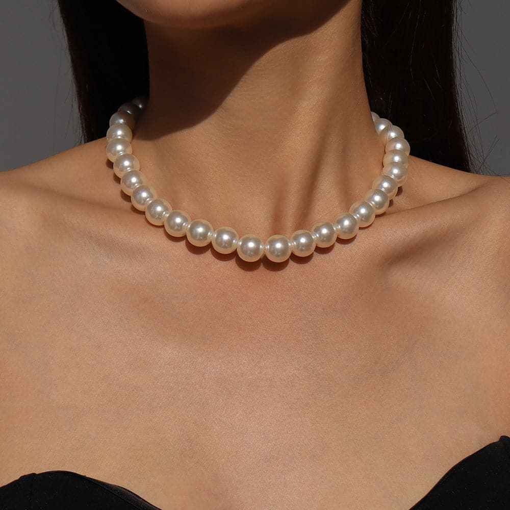 Faux pearl beaded choker necklace