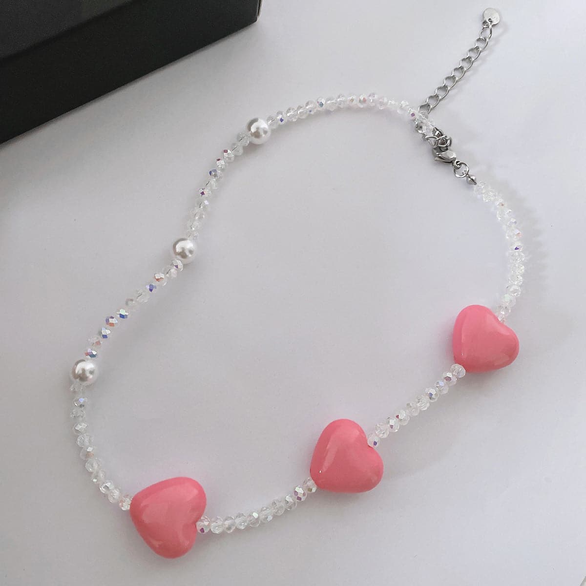 Faux pearl heart beaded necklace