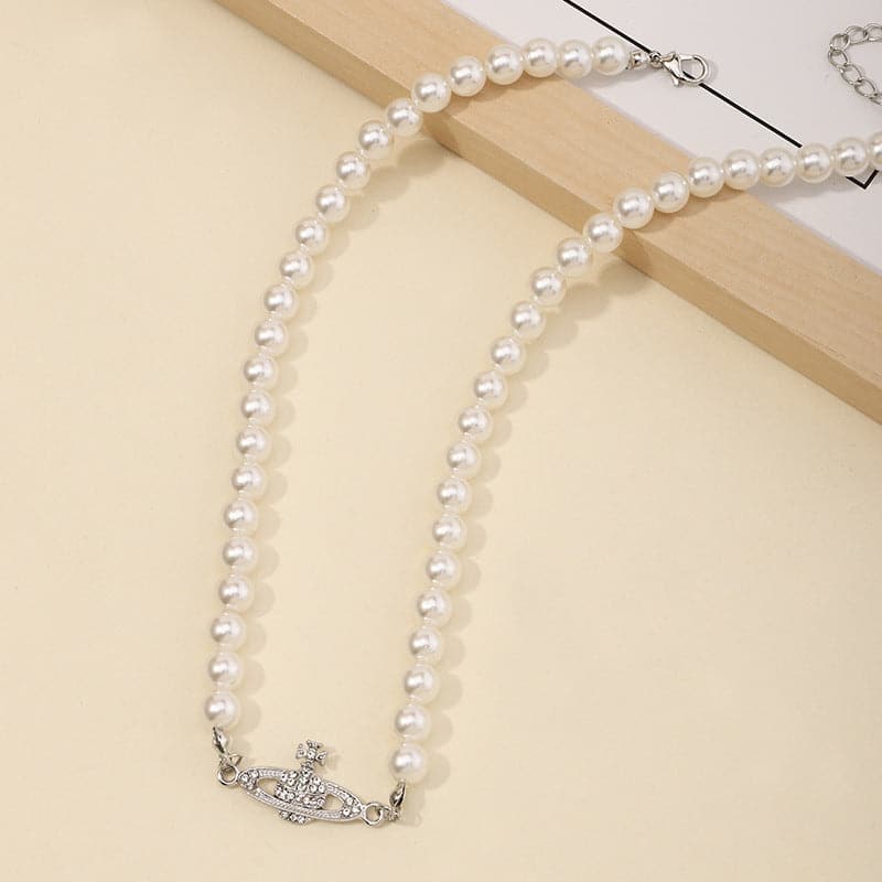 Faux pearl beaded choker necklace