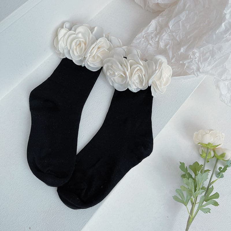 Flower applique long socks