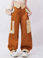 Orange Wide Leg Cargo Pants