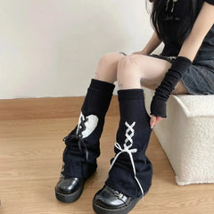 Pastel Goth Broken Heart Lace Up Leg Warmers