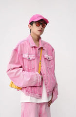 Pink Denim Jacket & Pants Two Piece Set