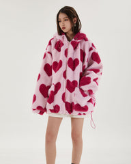 Pink Heart Pattern Hooded Jacket