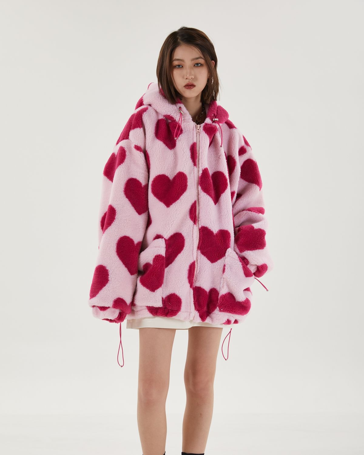 Pink Heart Pattern Hooded Jacket