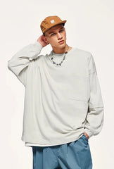 Pocket Layered Sleeve Basic Sweatshirt