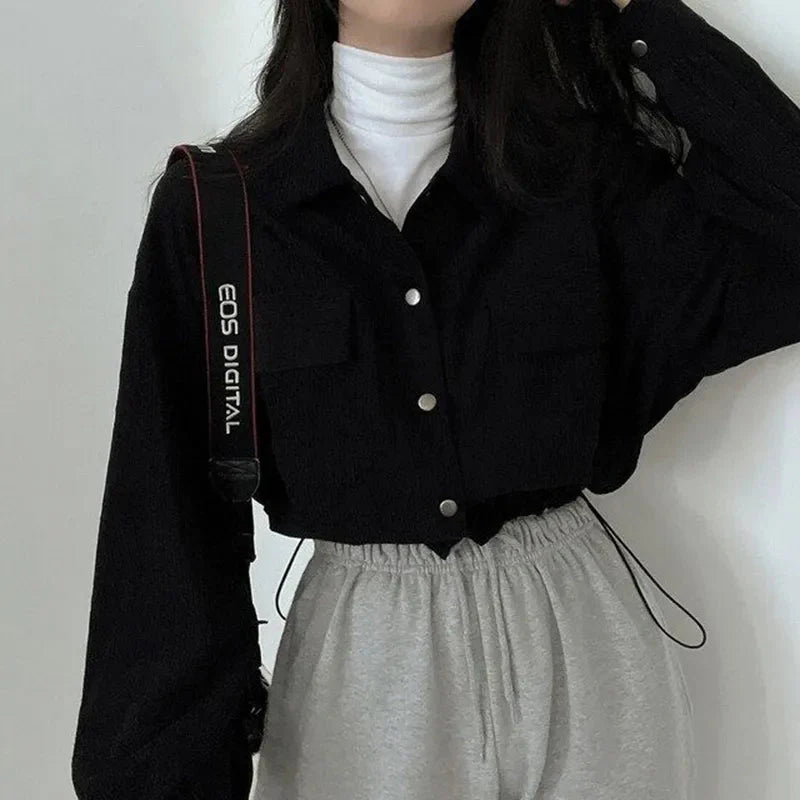 Puff Sleeved Corduroy Crop Shirt