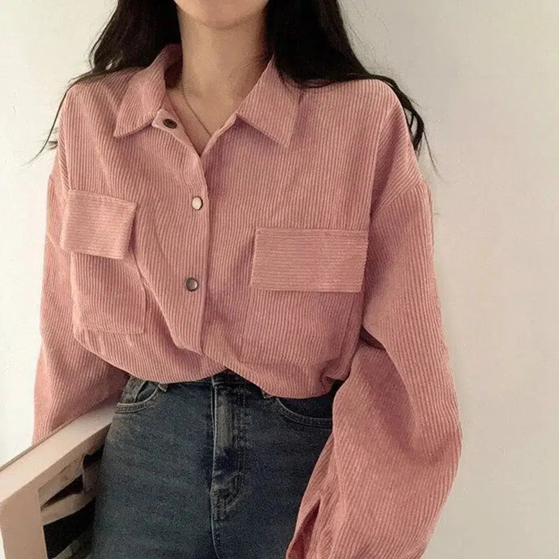 Puff Sleeved Corduroy Crop Shirt