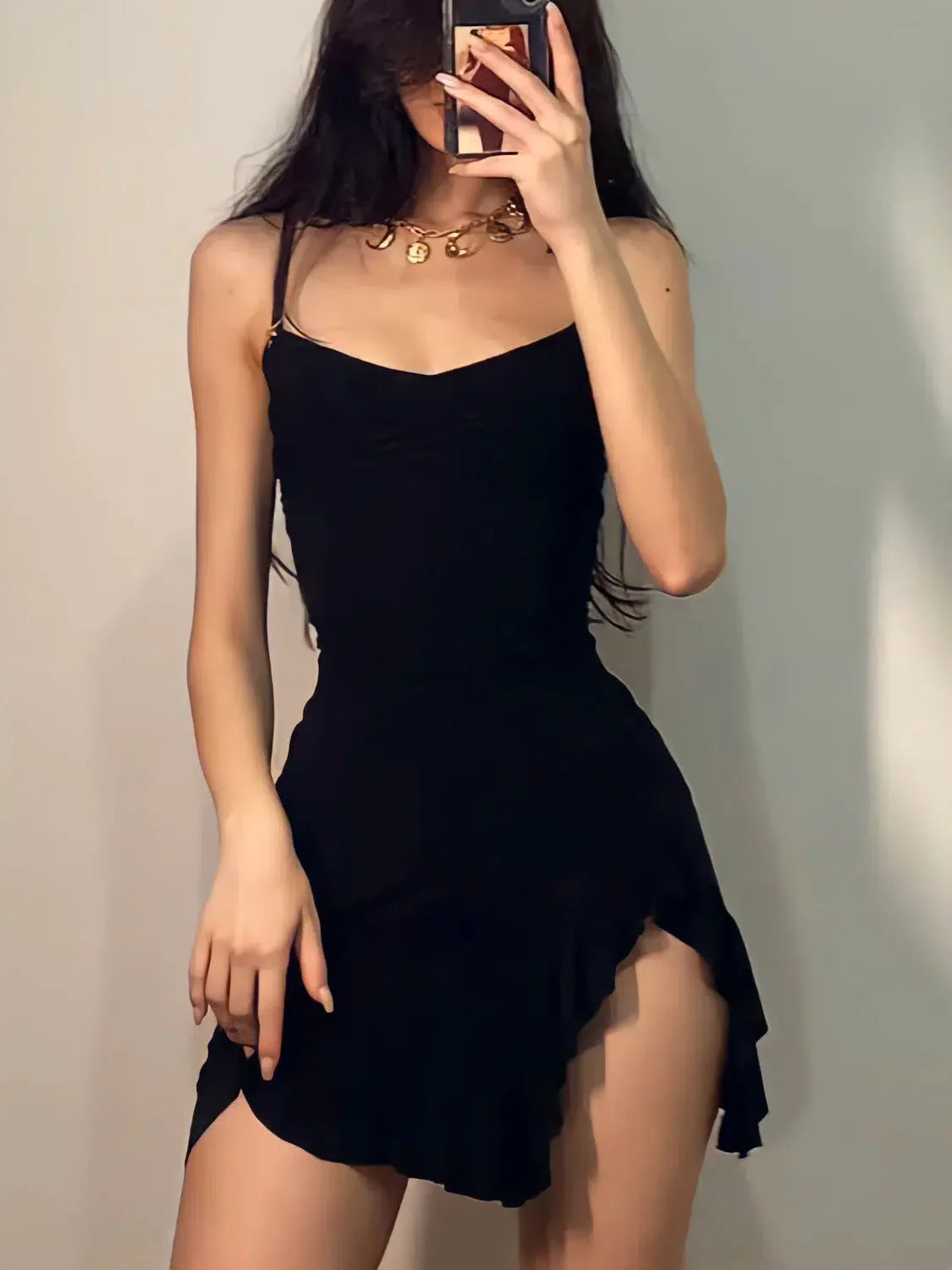 Ruffled Slit Bodycon Mini Dress