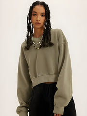 V-Neck Drop Shoulder Cropped Sweatshirt