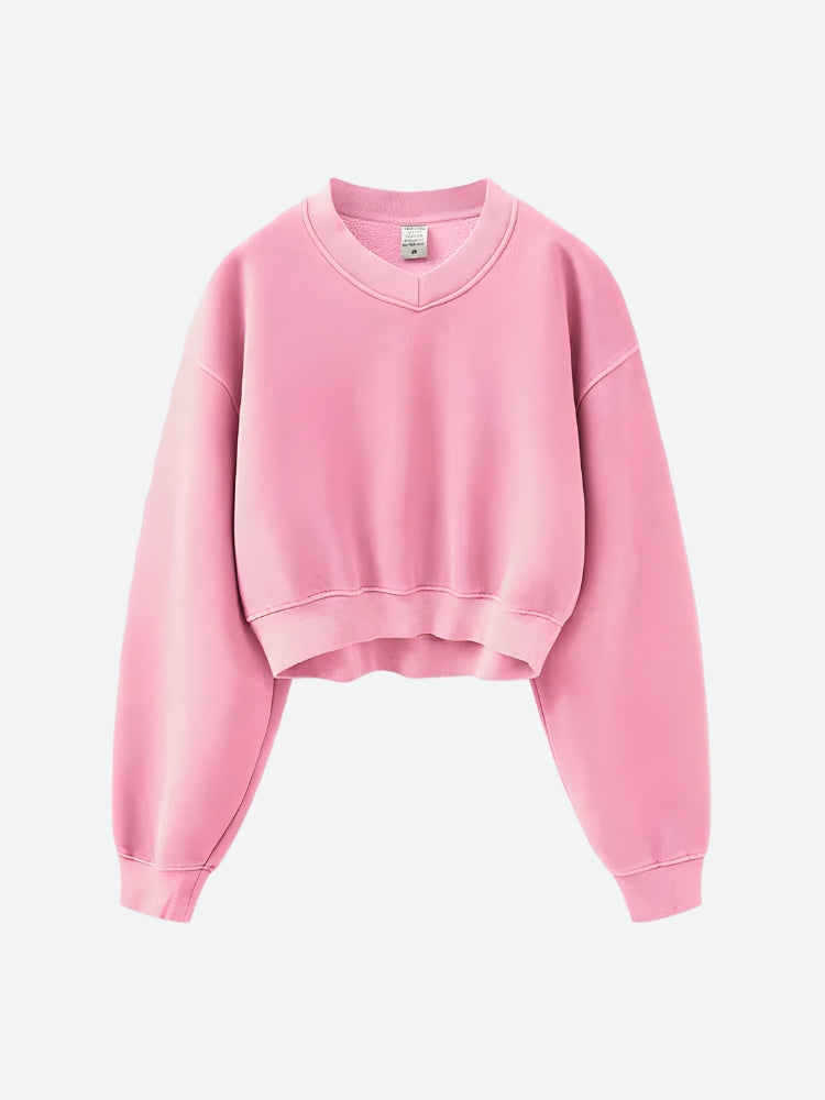 V-Neck Drop Shoulder Cropped Sweatshirt