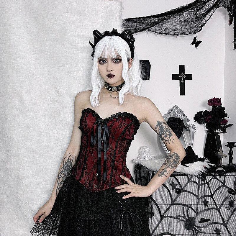 Victorian Goth Ribbon Detailed Corset Top