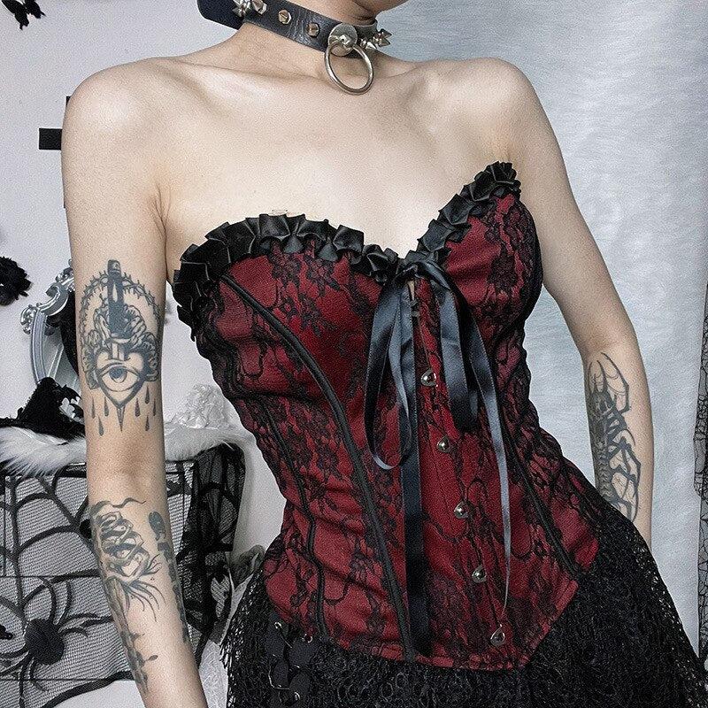 Victorian Goth Ribbon Detailed Corset Top