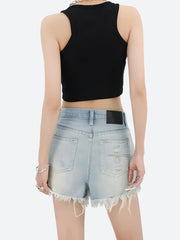 Wide Leg Ripped Denim Shorts