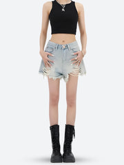 Wide Leg Ripped Denim Shorts