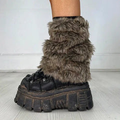 Y2K Grunge Faux Fur Leg Warmers