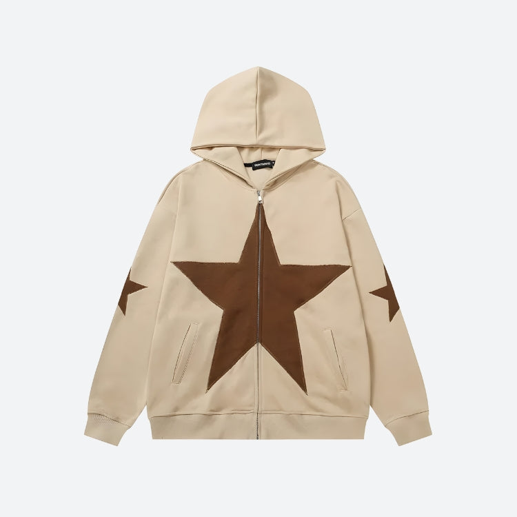 Y2K Star Patch Zip-Up Hoodie