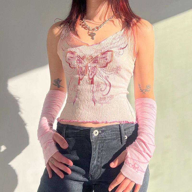 Y2K Butterfly Pink Crop Top