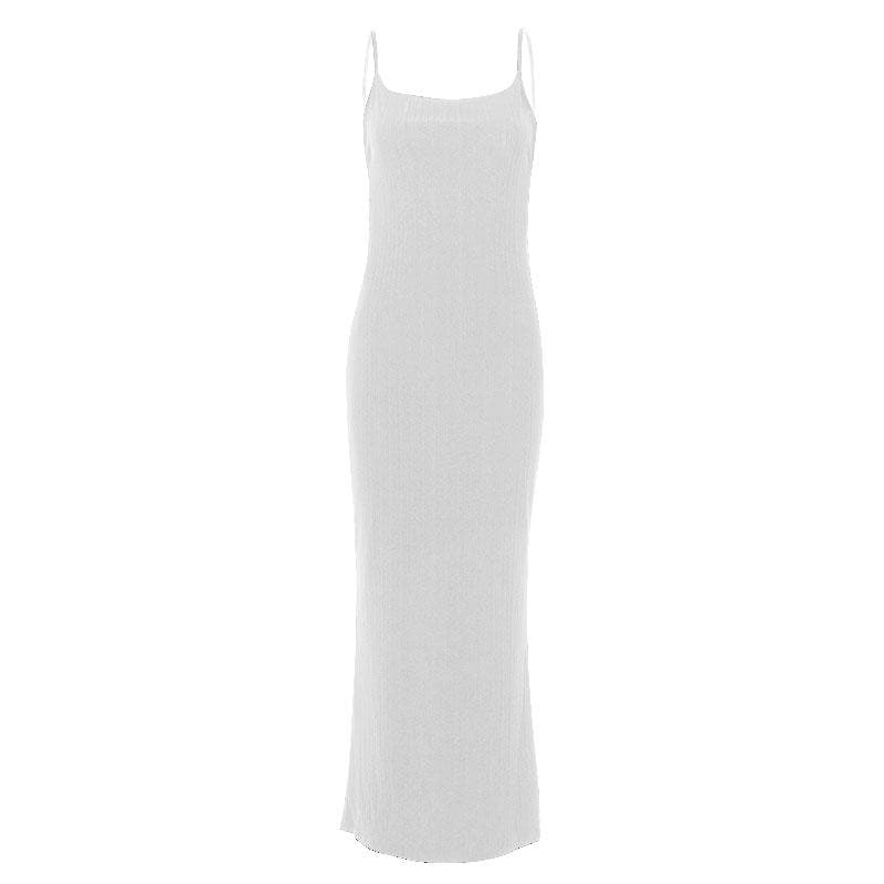 Backless self tie ribbed square neck solid cami maxi dress