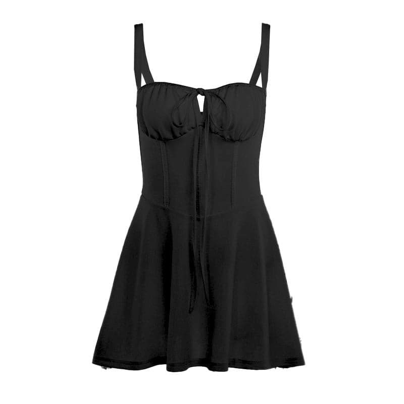 Drawstring ruched hollow out stitch cami cut out mini dress