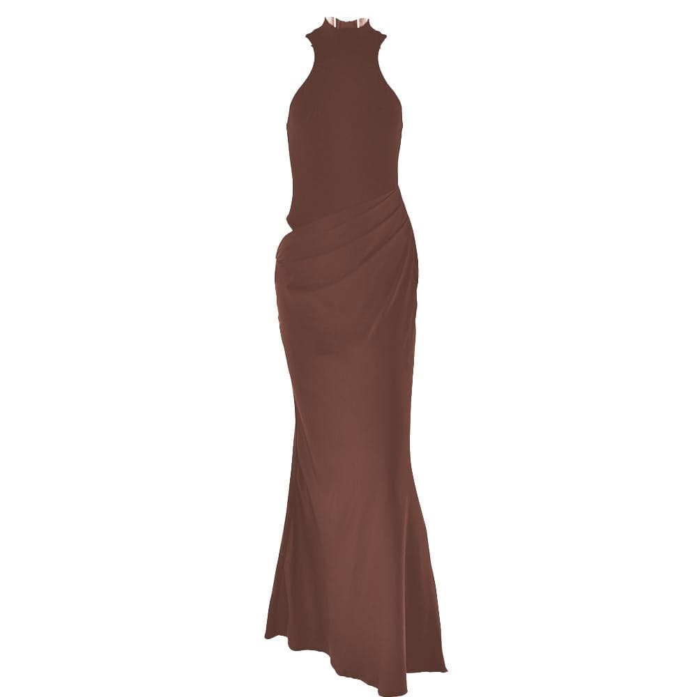 Crewneck ruched solid hollow out tank cut out maxi dress