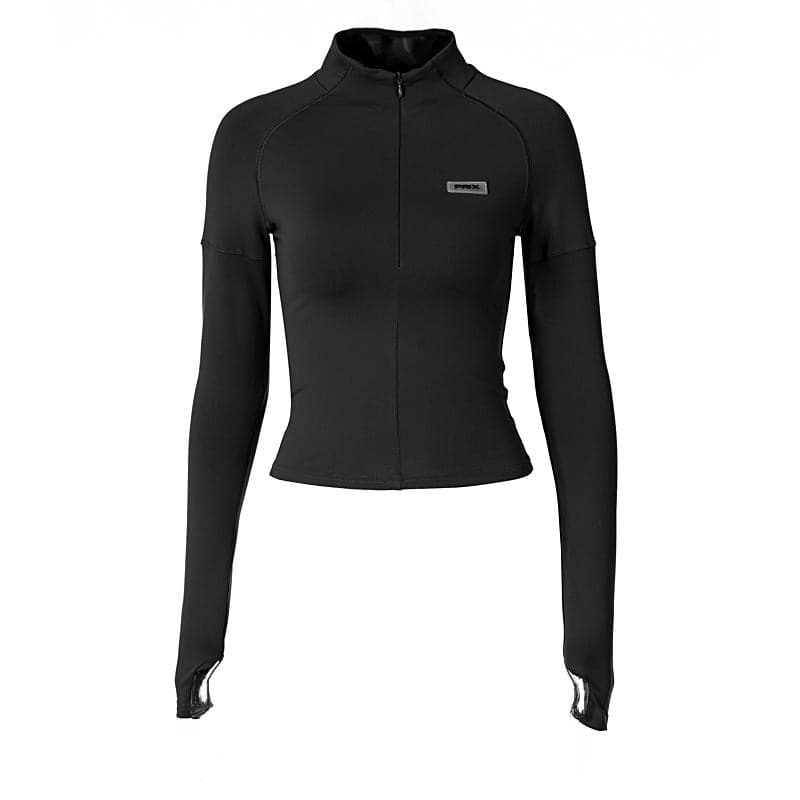 Gloves zip-up solid long sleeve high neck top