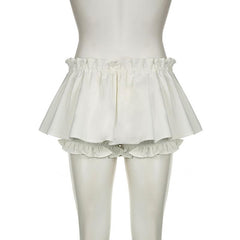 A line drawstring ruched ruffle solid mini skirt