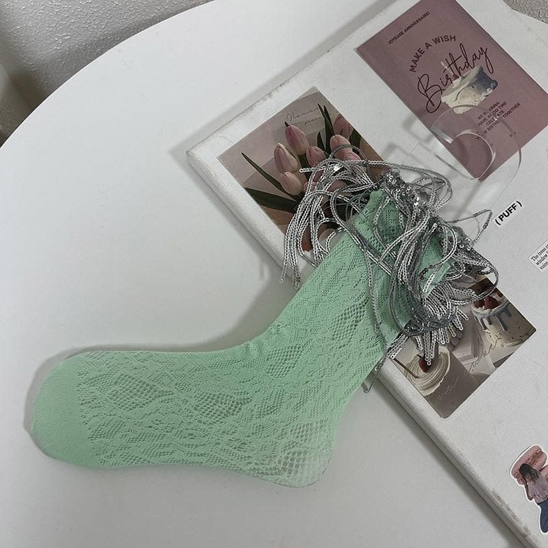 Glitter lace tassels long socks