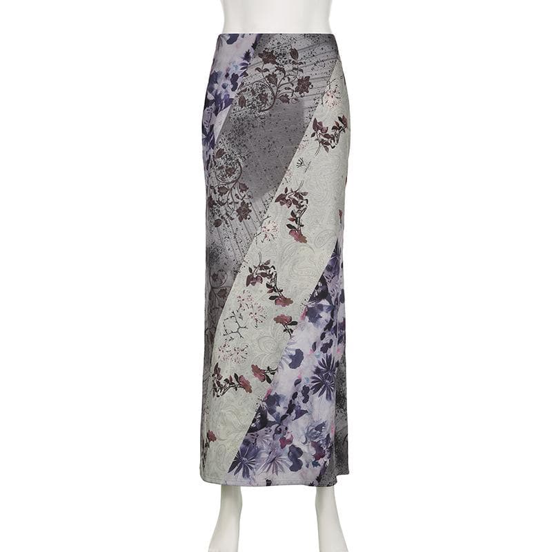 Flower print contrast maxi skirt