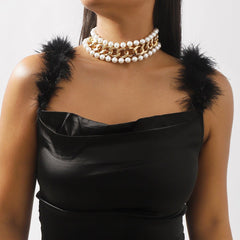 Cuban layered faux pearl choker necklace