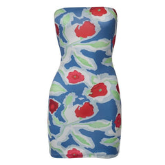 Backless sleeveless flower print contrast tube mini dress