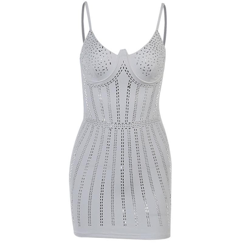 Beaded backless contrast cami mini dress